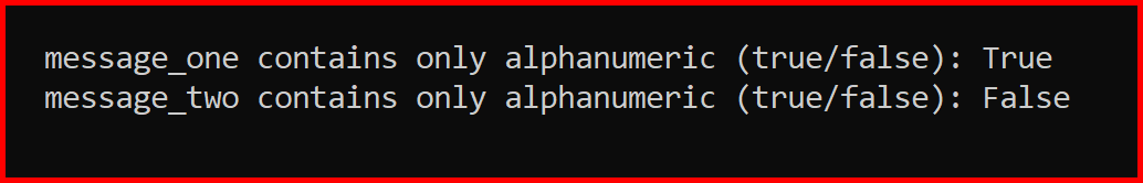 Picture showing the output of isalnum function in python